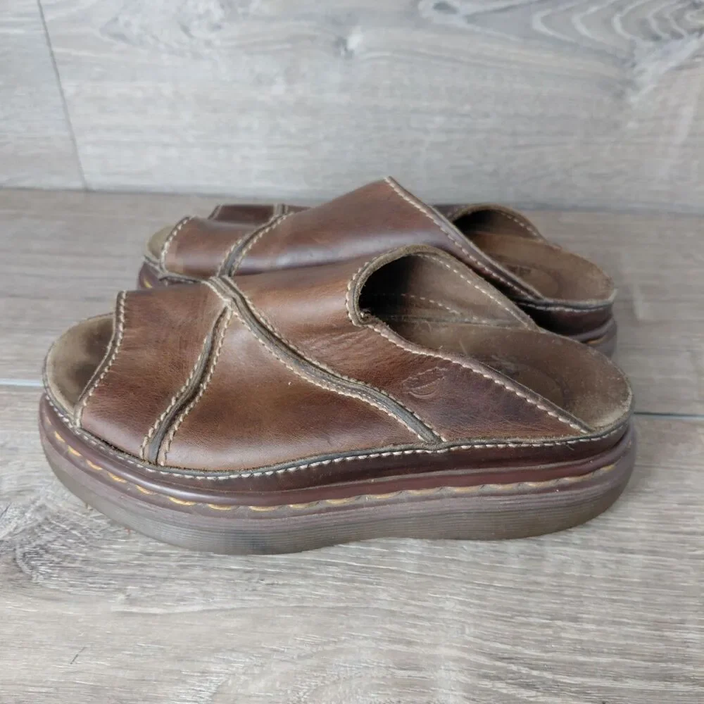 VTG Dr Marten Sandals Women 6 Brown Leather Chunky Slides Made England Fisherman